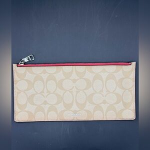 NWOT NEW Coach Signature Monogram Brown Zip Pouch Slim Clutch